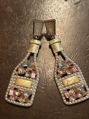 Betsey Johnson Gold-Tone Pink & Champagne Bottle Drop Earrings